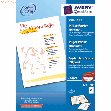 Avery Zweckform Inkjet-Papier Classic A3 einseitig beschichtet matt 12