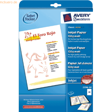 Avery Zweckform Inkjet-Papier Classic A4 120g/qm matt beschichtet VE=5
