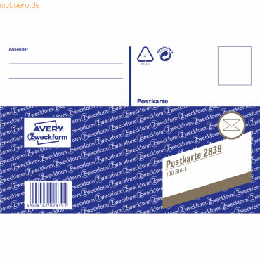 Avery Zweckform Postkarte A6 vorgedruckt 100 Karten/1 Stck wei