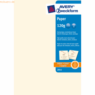 Avery Zweckform Kopierpapier A4 unbeschichtet 120 g/qm 50 Blatt creme