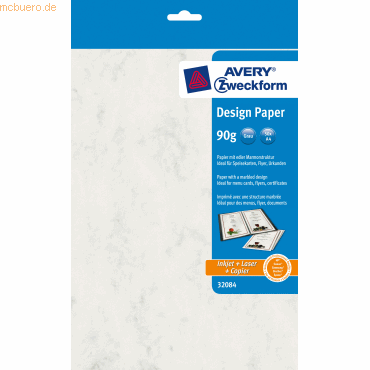 Avery Zweckform Design-Papiere A4 unbeschichtet 90 g/qm 50 Blatt marmo