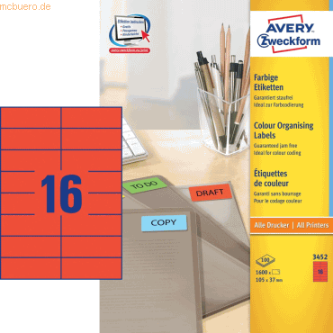 Avery Zweckform Etiketten Inkjet/Laser/Kopier 105x37mm VE=1600 Stck r
