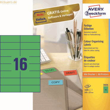 Avery Zweckform Universal-Etiketten 105x37mm grün 100 Blatt/1600 Etike