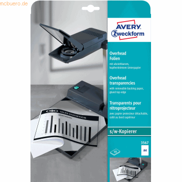 Avery Zweckform OHP-Folie A4 spezialbeschichtet kopfverl. Unterpapier