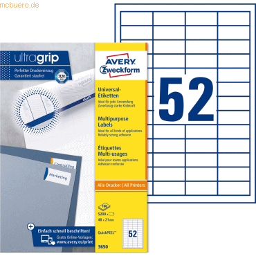 Avery Zweckform Universal-Etiketten ultragrip 48x21 mm VE=5.200 Etiket