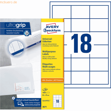 Avery Zweckform Universal-Etiketten ultragrip 64x45 mm VE=1.800 Etiket