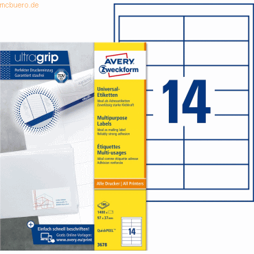 Avery Zweckform Universal-Etiketten ultragrip 97x37 mm VE=1.400 Etiket