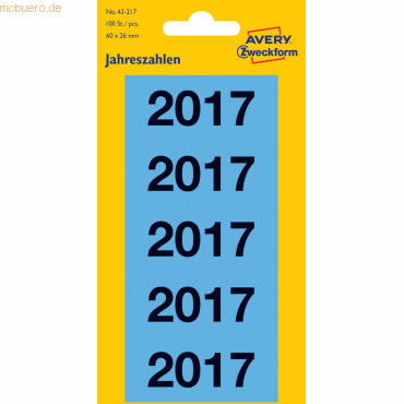 10 x Avery Zweckform Jahreszahlen 2017 blau 60x26 100 Etiketten