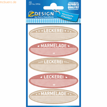 10 x Z-Design Einmachetiketten Leckerei oval Marmelade braun/rot 10 St