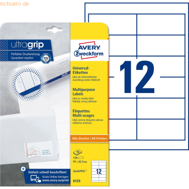 Avery Zweckform Universal-Etiketten ultragrip 97x42,3 mm VE=120 Etiket