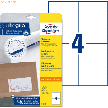 Avery Zweckform Universal-Etiketten ultragrip 105x148 mm VE=40 Etikett