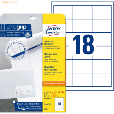 Avery Zweckform Universal-Etiketten ultragrip 64x45 mm VE=540 Etikette