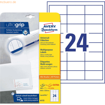 Avery Zweckform Universal-Etiketten ultragrip 64,6x33,8 mm VE=720 Etik