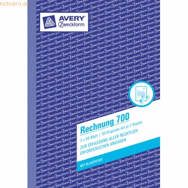 Avery Zweckform Formularbuch Rechnung A5 vorgelocht 3x50 Blatt