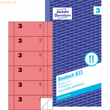 Avery Zweckform Bonbuch Kompaktblock mit Kellner-Nr. 2x50 Blatt