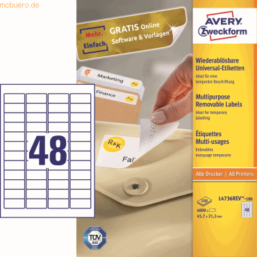 Avery Zweckform Universal-Etiketten 45,7x21,2 mm 100 Blatt/4800 Etiket