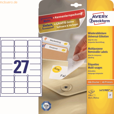 Avery Zweckform Universal-Etiketten 63,5x29,6 mm 10 Blatt/270 Etikette