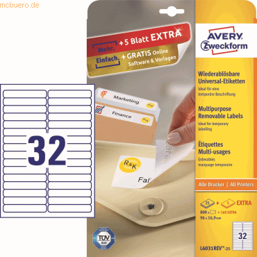 Avery Zweckform Universal-Etiketten 96x16,9 mm VE=960 Stck wei