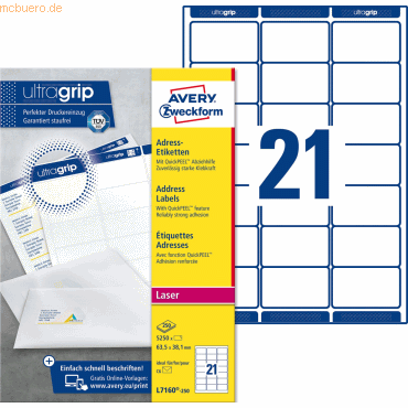 Avery Zweckform Adress-Etiketten ultragrip 63,5x38,1 mm VE=5.250 Etike