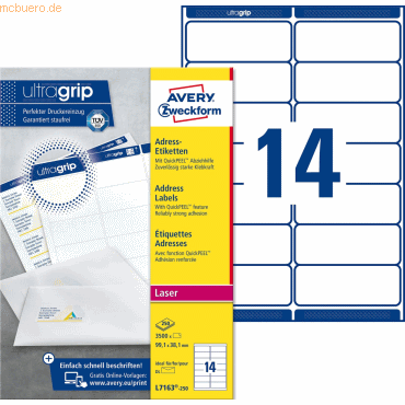 Avery Zweckform Adress-Etiketten ultragrip 99,1x38,1 mm VE=3.500 Etike