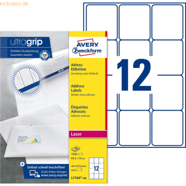 Avery Zweckform Adress-Etiketten ultragrip 63,5x72 mm VE=1.200 Etikett