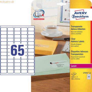 Avery Zweckform Etiketten 38,1x21,2mm transparent Polyesterfolie Laser