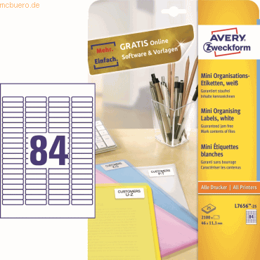 Avery Zweckform Mini-Organisations-Etiketten 46x11,1 mm 25 Blatt/2100