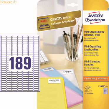 Avery Zweckform Mini-Organisations-Etiketten 25,4x10 mm 25 Blatt/4725