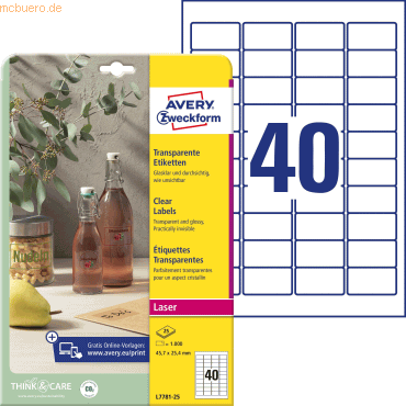 Avery Zweckform Kristallklare Etiketten 45,7x25,4 mm 25 Blatt/1000 Eti