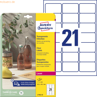 Avery Zweckform Kristallklare Etiketten 63,5x38,1 mm 25 Blatt/525 Etik