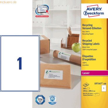 Avery Zweckform Versand-Etiketten 199x298,1 mm Recycling 100 Blatt/100