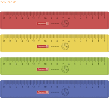 10 x Brunnen Lineal Kunststoff fr Linkshnder 17cm farbig sortiert