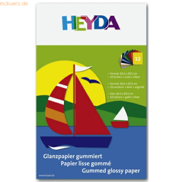 10 x Heyda Glanzpapier-Bastelmappe 18,5x29,5cm 80g/qm 12 Blatt farbig