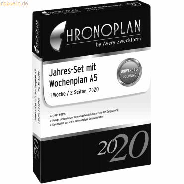 Chronoplan Jahres-Set A5 1 Woche/2 Seiten Kalendarium 2020 wei
