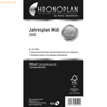 Chronoplan Jahresplan Midi Kalendarium 2020 wei