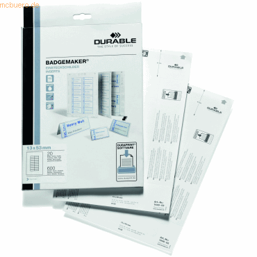 Durable Einsteckschilder 53x13mm 20 Bogen (600 Schilder) wei