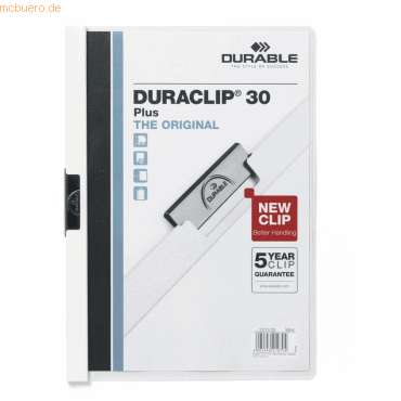 25 x Durable Klemmmappe Duraclip Plus Hartfolie bis 30 Blatt A4 weiß
