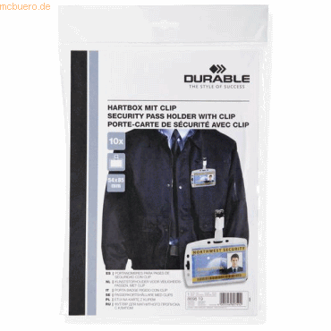 Durable Ausweishalter Hartbox mit Clip 54x85mm VE=10 Stck transparent