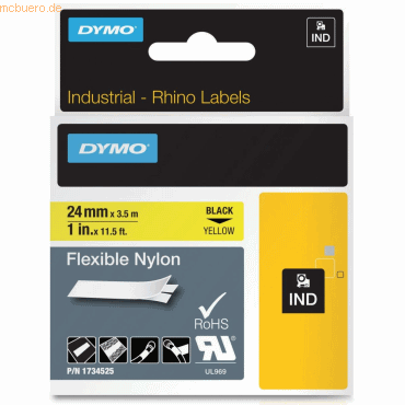5 x Dymo Schriftbandkassette Nylon flexibel 3,5mx24mm schwarz/gelb