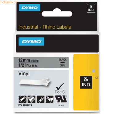 5 x Dymo Schriftbandkassette PVC 5,5mx12mm schwarz/grau