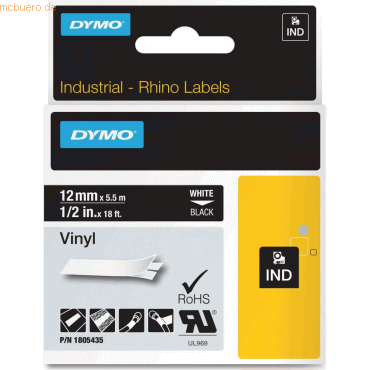 5 x Dymo Schriftbandkassette Vinylband PVC 5,5mx12mm weiß/schwarz