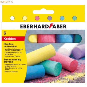 6 x Eberhard Faber Straßenmalkreide 10,1cm VE=6 Stück farbig sortiert
