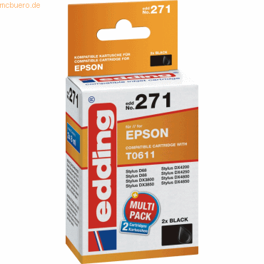 Edding Tintenpatronen kompatibel mit Epson T0611 black Doppelpack
