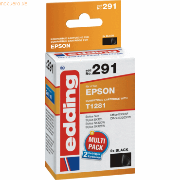 Edding Tintenpatrone kompatibel mit Epson T1281 black (Doppelpack)