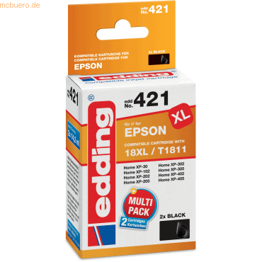 Edding Tintenpatrone kompatibel mit Doppelpack Epson T1811 schwarz