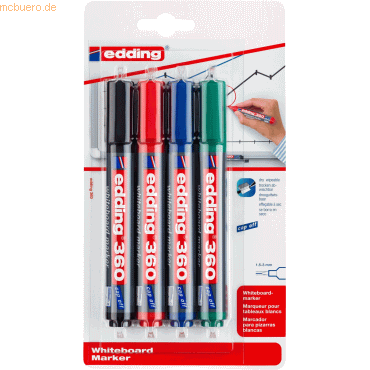 10 x Edding Whiteboardmarker edding 360 nachfllbar 1,5-3mm sortiert