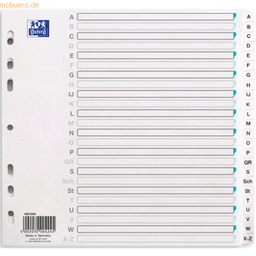 25 x Elba Register A4 Tauenpapier (RC) 110 g/qm A-Z hellgrau