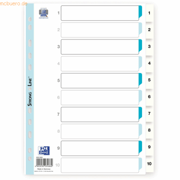10 x Elba Register A4 PP-Folie 1-10 wei