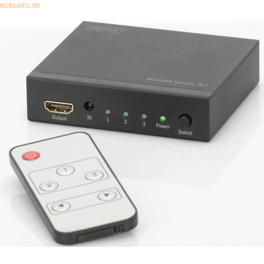 ASSMANN DIGITUS 4K HDMI Switch, 3x1 inkl. Fernbedienung, schwarz
