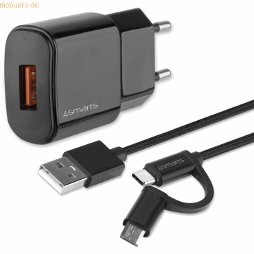 4Smarts 4smarts Schnellladegert VoltPlug QC3.0 18W ComboCord 1,5m, sw
